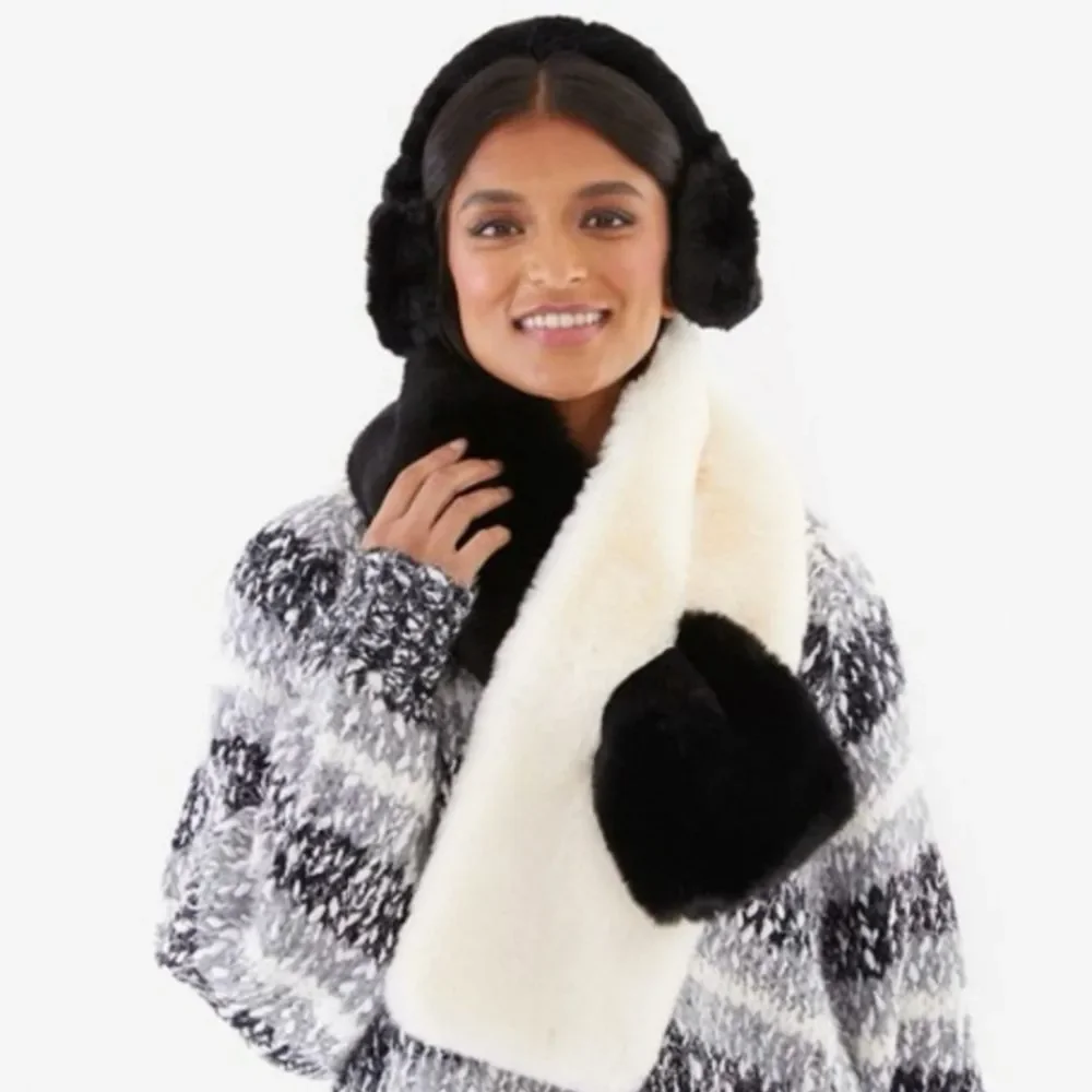 APPARIS Faux Fur Two Toned Stole Scarf and Faux Fur Earmuff Bundle New OOS